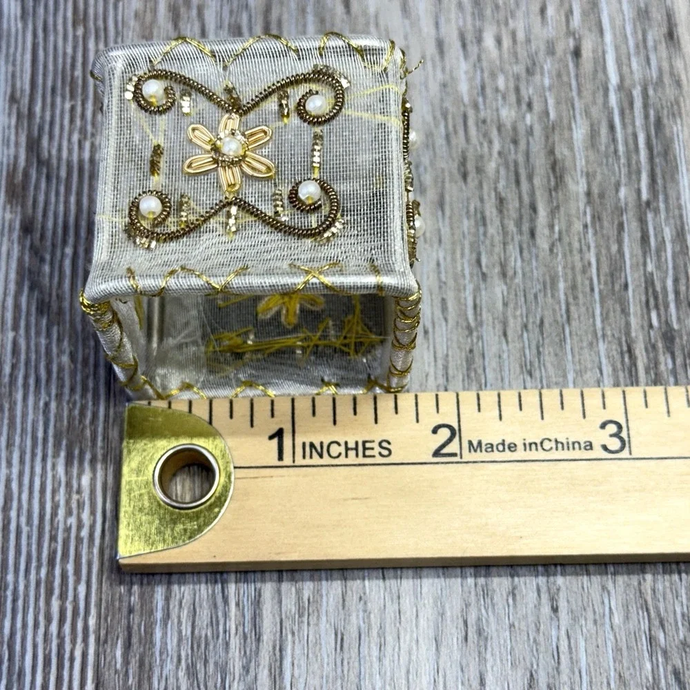 Pier 1 Imports 8 Napkin Rings Square Embellished Mesh Beads Faux Pearls Ornate